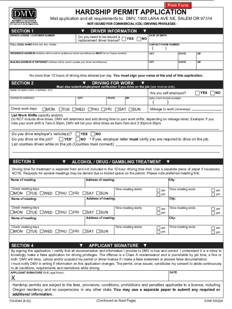 Hardship Permits : Oregon Driver & Motor Vehicle Services Preview on Page 1