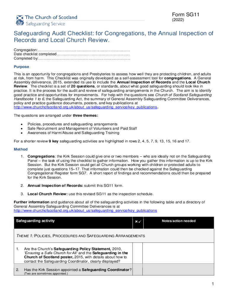 Church of Scotland Handbook for Child Protection Unit 8 - forms Preview on Page 1