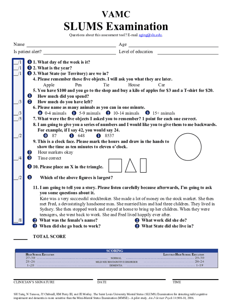 2014 2024 Form Saint Louis University VAMC SLUMS Examination Fill 2014 2024 Form Saint Louis University VAMC SLUMS Examination Fill