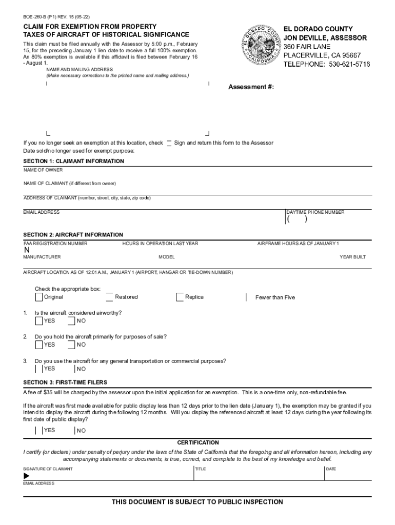 Fillable Online Claim for Exemption from Property Taxes of Aircraft Fax Email Print pdfFiller