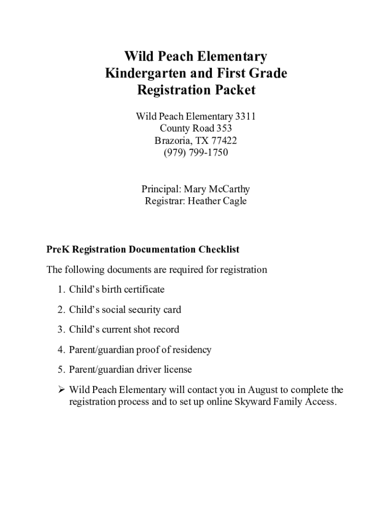 Fillable Online Wild Peach Elementary Kindergarten and First Grade