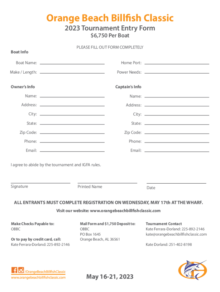 Fillable Online The Blue Marlin Grand Championship of The GulfThe Wharf