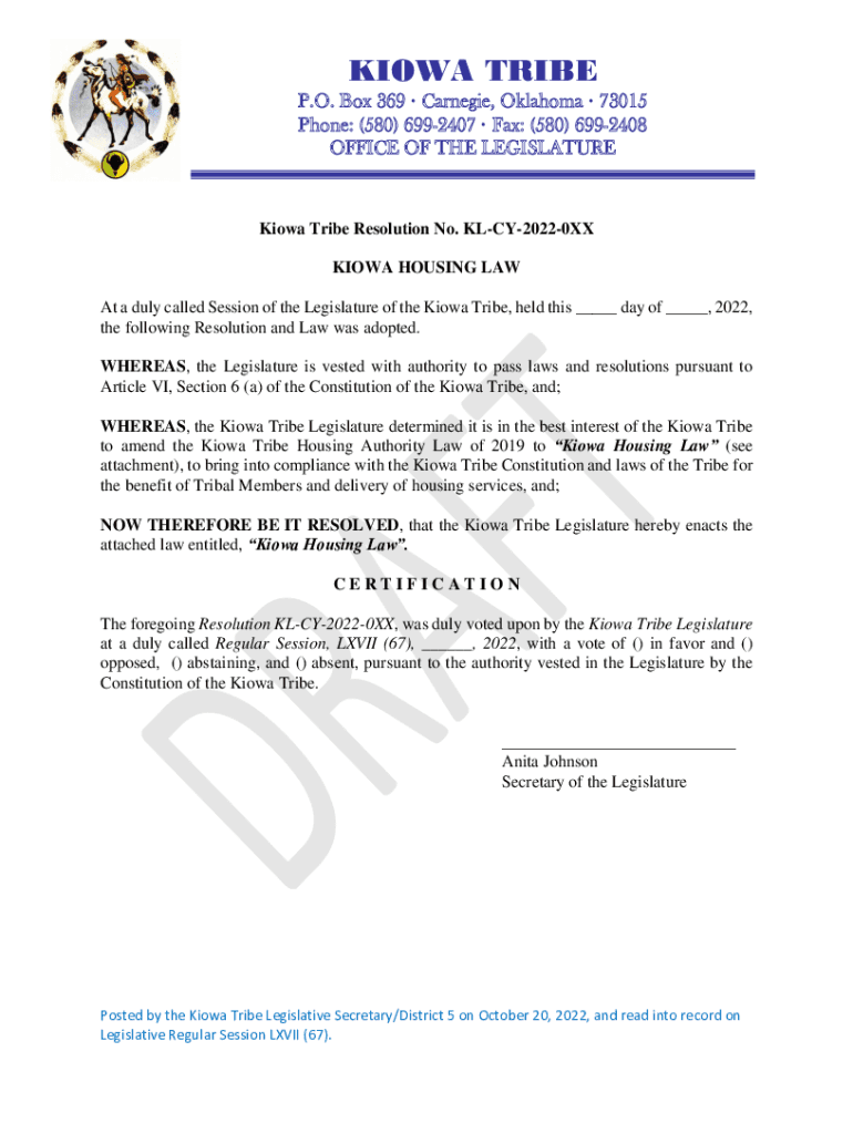 Fillable Online KIOWA TRIBE Fax Email Print - pdfFiller