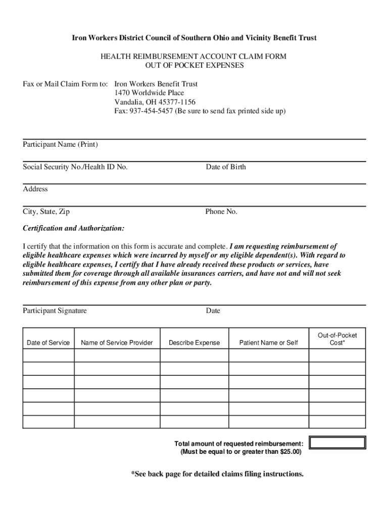 Fillable Online HRA Claim Form Iron Workers District Council of