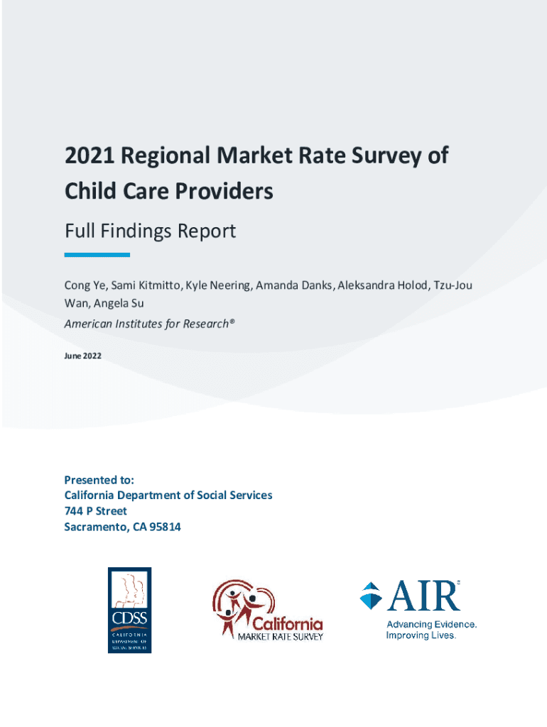 Fillable Online 2021 Regional Market Rate Survey of Child Care