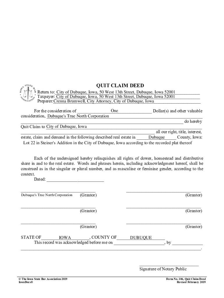 Fillable Online Iowa Dubuque County Quit Claim Deed Forms Fax Email Print pdfFiller