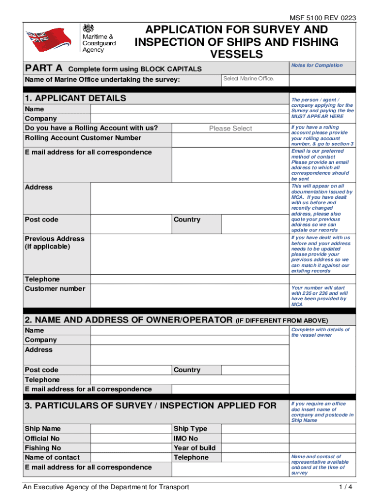 application for survey and inspection of ships and fishing Preview on Page 1