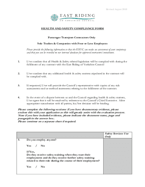 HEALTH AND SAFETY COMPLIANCE FORM