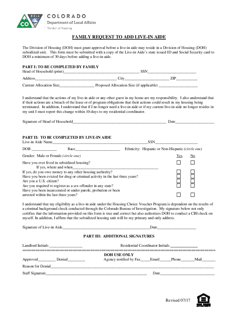 Fillable Online FAMILY REQUEST TO ADD LIVEIN AIDE Fax Email Print