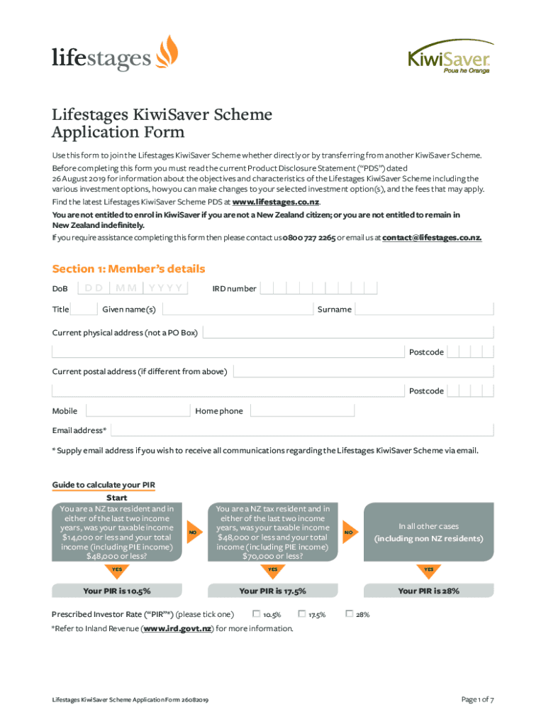 Fillable Online Lifestages KiwiSaver Scheme Application Form Fax Email