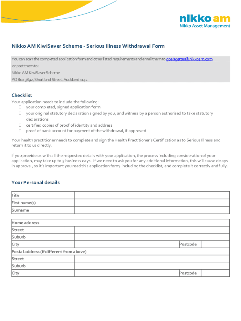 Fillable Online Nikko AM KiwiSaver Scheme Serious Illness Withdrawal Form Fax Email Print