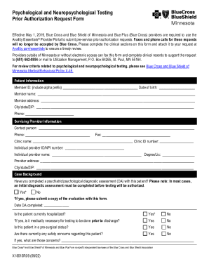 psychological and neuropsychological testing prior authorization request form