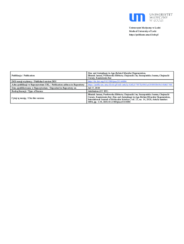 Fillable Online Zinc and Autophagy in AgeRelated Macular Degeneration