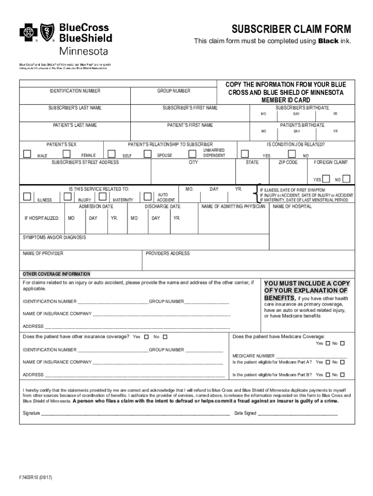 Fillable online bcbs mn medicare advantage claim form fill out sign