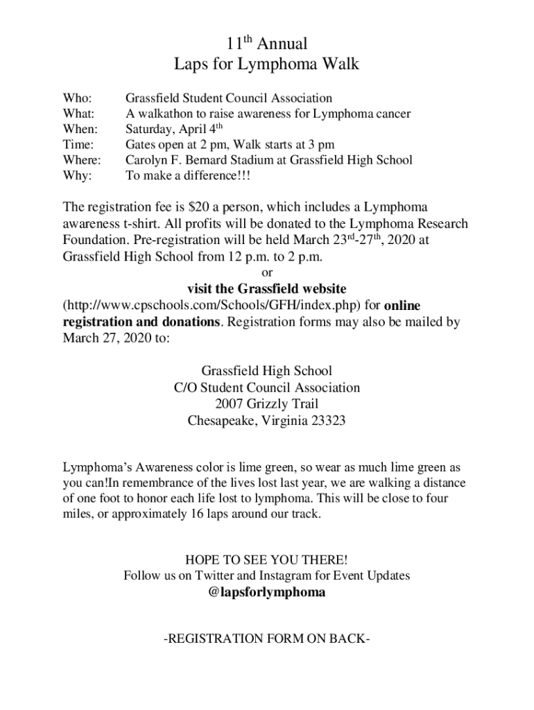 Fillable Online Active Lifestyle Events About the Lymphoma Walk Fax