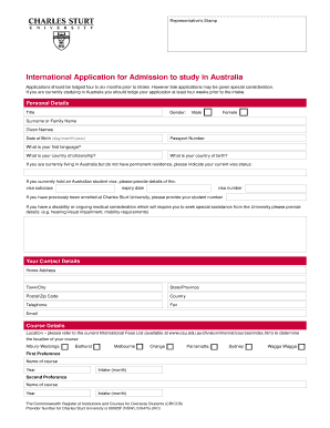 International Student Application for Charles Sturt University