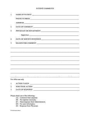 Patient Comments Form