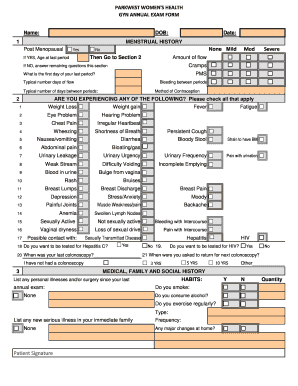 GYN Annual Exam Form