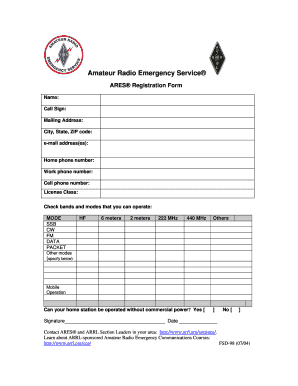 Amateur Radio Emergency Service Registration Form