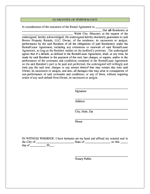 Guarantee of Performance for Rental Agreement