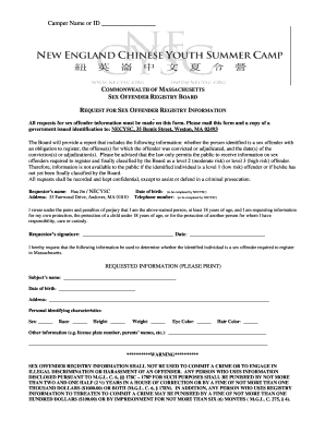 Massachusetts Sex Offender Registry Information Request Form