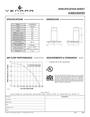 Ventilation Fan Specifications Sheet