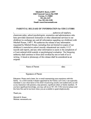 Parental Release of Information for Educators