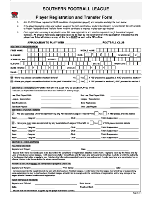 Southern Football League Player Registration Form