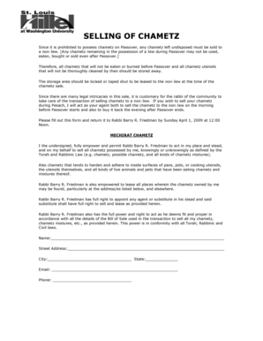 Chametz Sale Authorization Form
