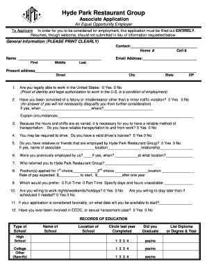 Hyde Park Restaurant Group Associate Application