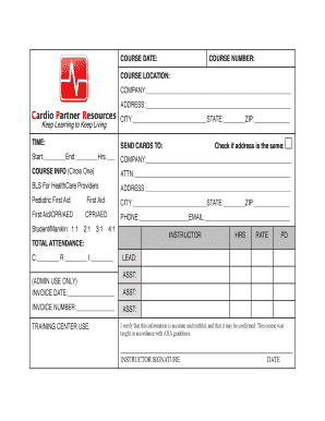 First Aid CPR AED Training Form