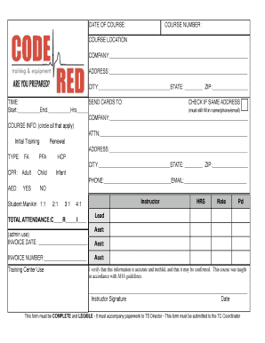 CPR Training Course Information Form