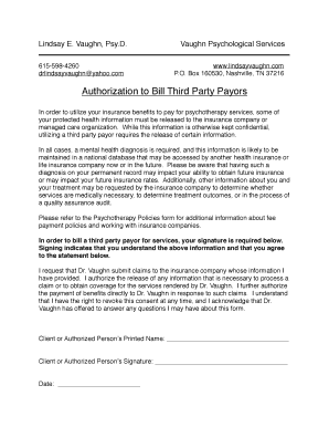Authorization to Bill Third Party Payors