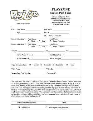 Canlan Ice Sports Season Pass Form