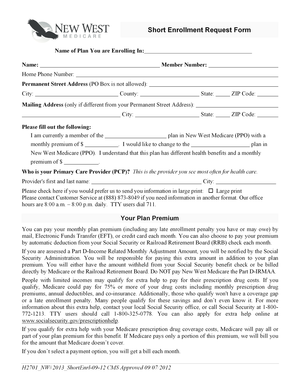 Short Enrollment Request Form for New West Medicare