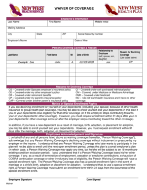 Employee Health Insurance Waiver Form