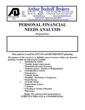 Personal Financial Needs Analysis Form