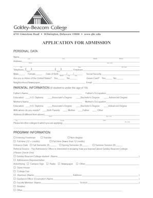 Goldey-Beacom College Application for Admission