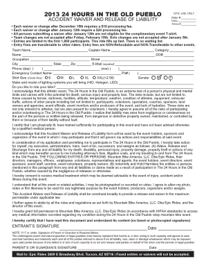 24 Hours in the Old Pueblo Accident Waiver and Release of Liability