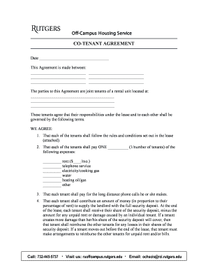 Rutgers Off-Campus Housing Co-Tenant Agreement