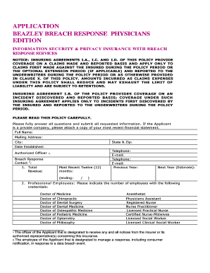 Beazley Breach Response Physicians Application