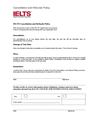 IELTS Cancellation and Refunds Policy