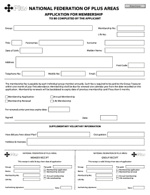 National Federation of Plus Areas Membership Application