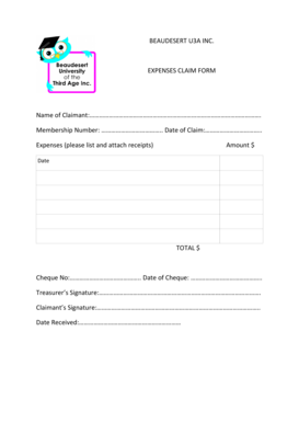 BEAUDESERT U3A INC. EXPENSES CLAIM FORM