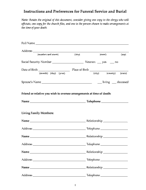 Funeral Service and Burial Instructions Form