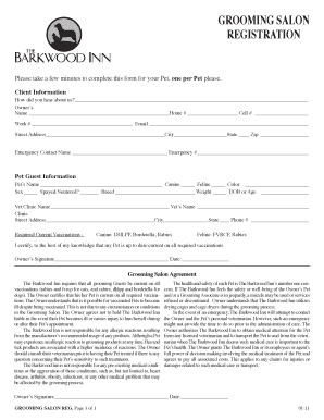 Pet Grooming Salon Registration Form