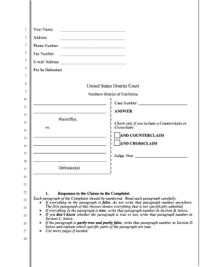 Answer to Complaint Form