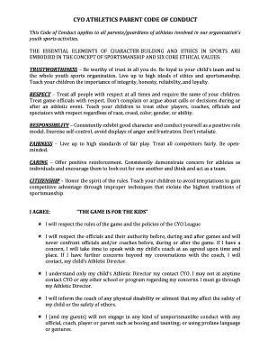 CYO Athletics Parent Code of Conduct Agreement