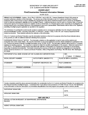 US Customs Overflight Program Application