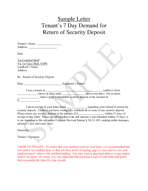 Tenant’s 7 Day Demand for Return of Security Deposit